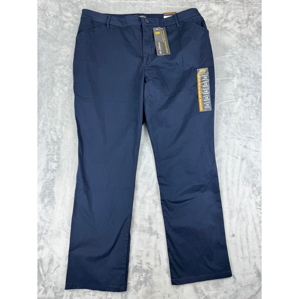 New Lee Women's Relaxed Fit Straight Leg Mid Rise Navy Blue Pants Size 18 Medium